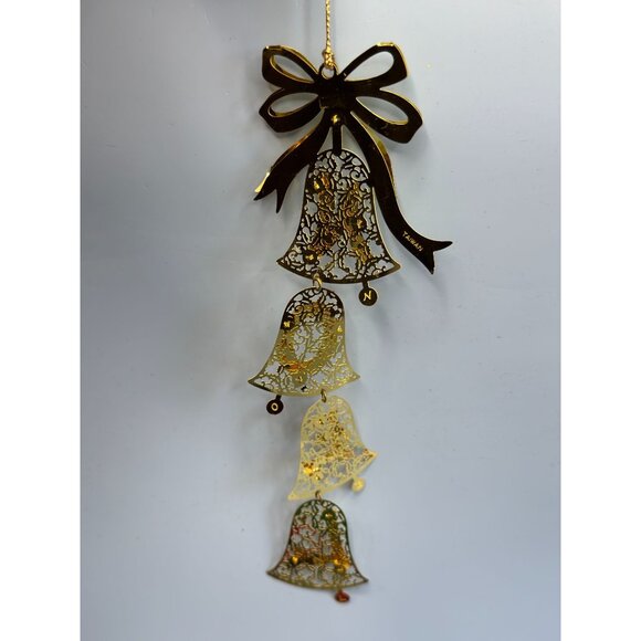 Reed & Barton Noel Bells Ornament Gold Tone Filigree Dangling Letters 8 Inch Box - Picture 8 of 8